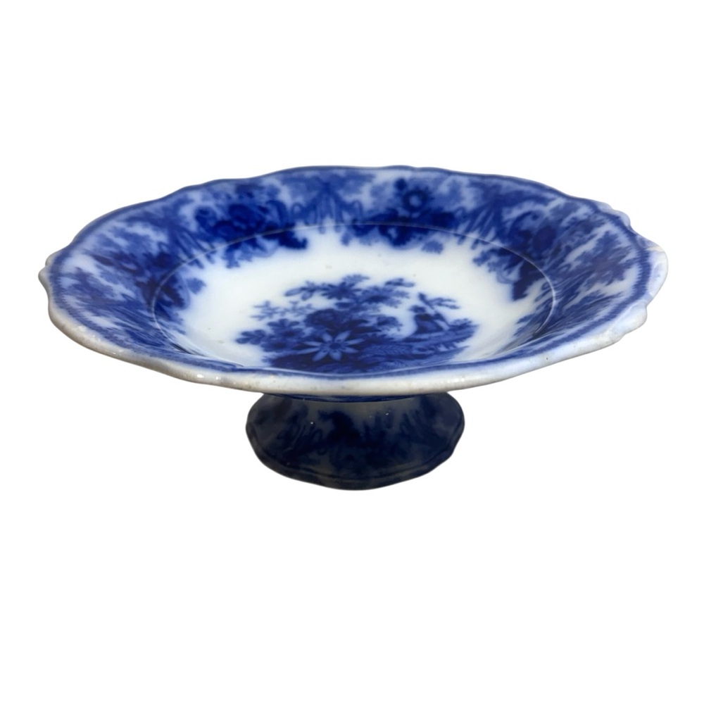 Porcelaine Opaque Anglaise D Johnston Footed Bowl 19th Cent. Bordeaux Flow Blue